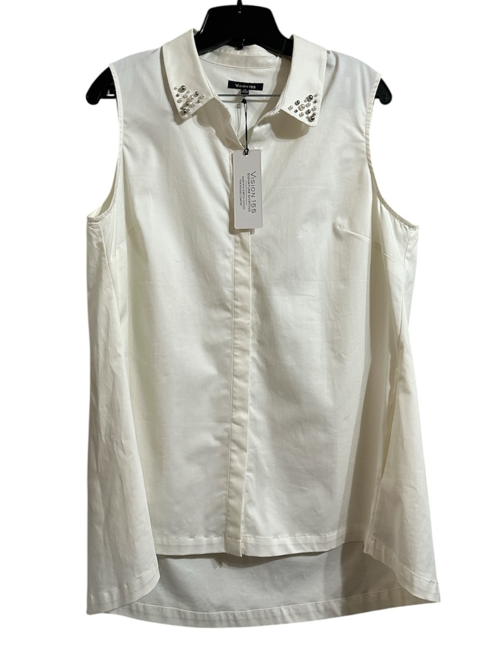 Vision 155 Tunic Tank Top White with Collar Accents and pockets Size 14